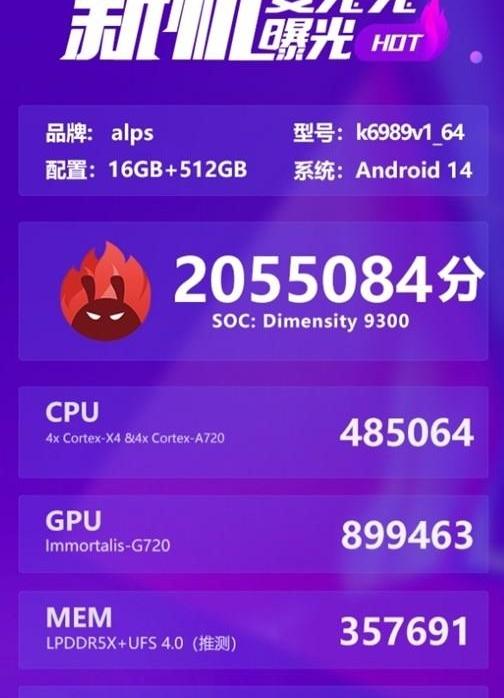 全大核设计！联发科天玑9300安兔兔跑分突破205万分！插图11